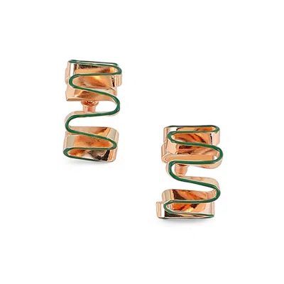 Sohi Women's The Enamel-coil Hoop Earrings - Shamrock Green & Rose Gold