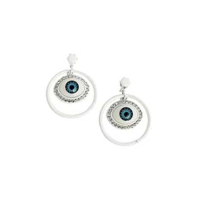 Sohi Women's The Evil-eye Loop Drop Earrings In White