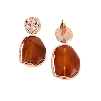 Sohi Women's The Hammered-amber Drop Earrings - Rose Gold In Brown
