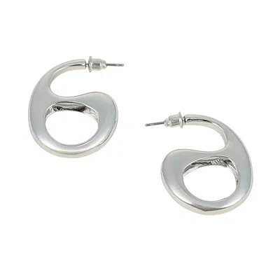 Sohi Women's The Mid-gloss Bolt Hoop Earrings - Chrome Silver