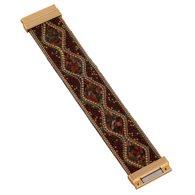 Sohi Women's The Moziac-swirl Statement Bracelet - Forest Green & Wine Red In Multi