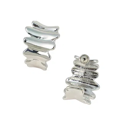 Sohi Women's The Ripple Hoop Earrings - Chrome Silver In Metallic