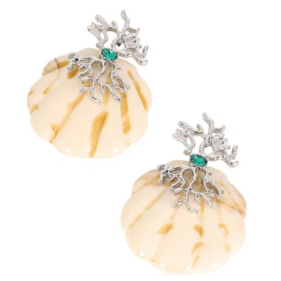 Sohi Women's The Veined-conchiglia Drop Earrings - Metallic Silver In Neutral