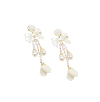 Sohi Women's White Flora Drop Earrings