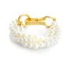 Sohi Women White Gold-toned Brass Pearls Gold-plated Multistrand Bracelet In White
