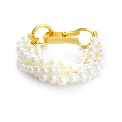 SOHI WOMEN WHITE GOLD-TONED BRASS PEARLS GOLD-PLATED MULTISTRAND BRACELET