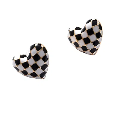 Sohi Women's White Heart Stud Earrings In Black