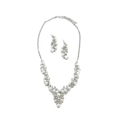 Sohi Women's White Pearl Cluster Necklace And Earrings (7-8 Mm) (set Of 2)