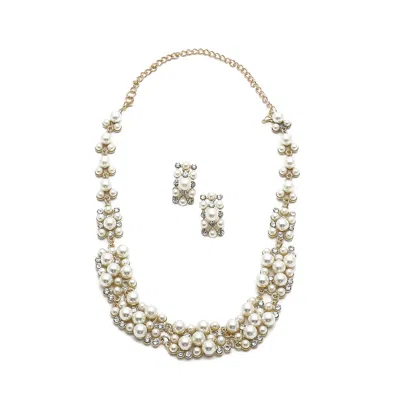 Sohi Women's White Pearl Cluster Necklace And Earrings (7-8 Mm) (set Of 2)