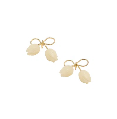 Sohi Women's White Rose Bow Drop Earrings