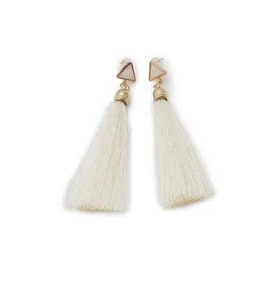 Sohi Women's White Tassel Drop Earrings