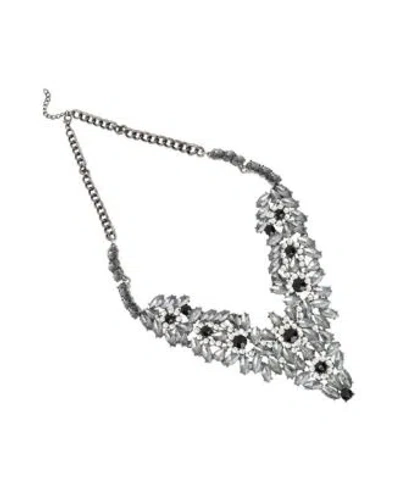 Sohi Womens Black Foliage Crystal Statement Necklace In Silver