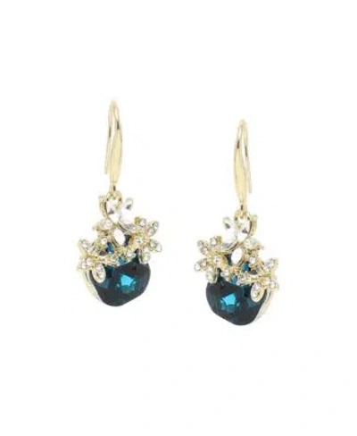 Sohi Womens Green Embellished Flower Drop Earrings
