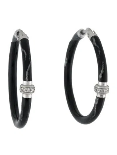 Pre-owned Soho 18k Diamond & Enamel Hoop Earrings In Black