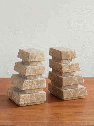 Soho Home Alderman Emperador Set Of Two Marble Bookends In Neutral