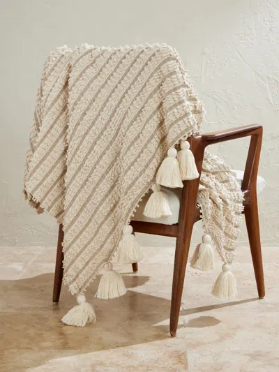 Soho Home Cassia Tasseled Cotton Throw In Neutral