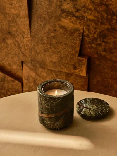 Soho Home Leather & Oud Forest Green Marble Candle 250g In Brown