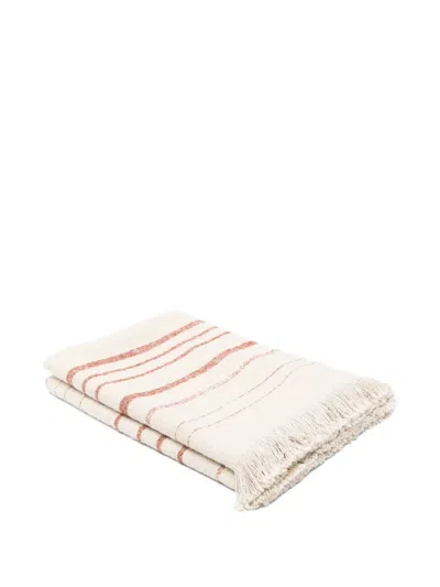 Soho Home Stephenson Striped Fringed Throw In White