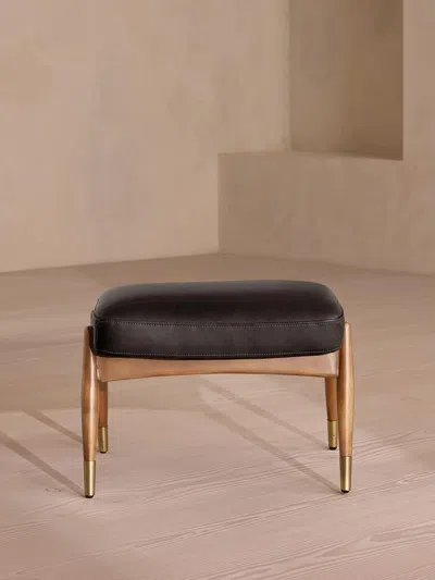 Soho Home Theodore Oak Footstool Leather Virtue Black