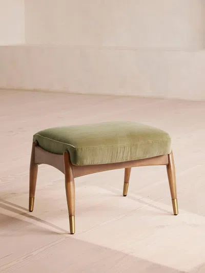 Soho Home Theodore Oak Footstool Velvet Lichen In Green