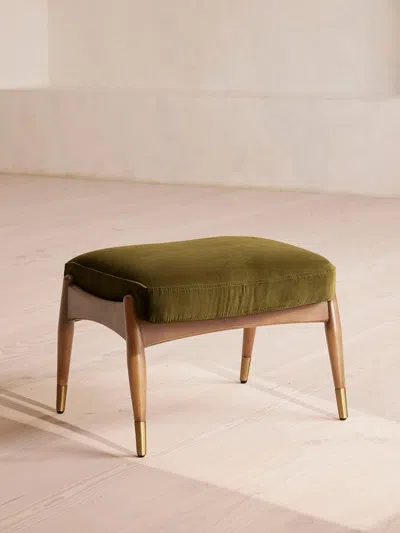 Soho Home Theodore Oak Footstool Velvet Olive In Green