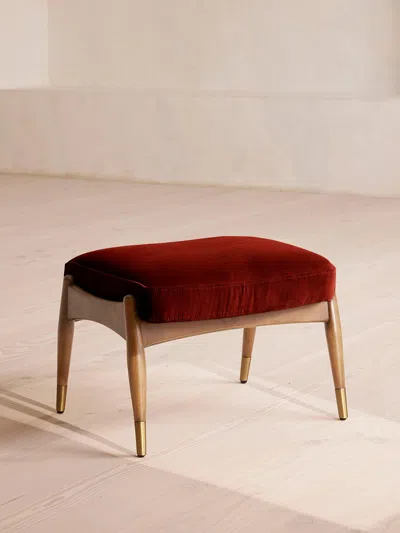 Soho Home Theodore Oak Footstool Velvet Rust In Brown
