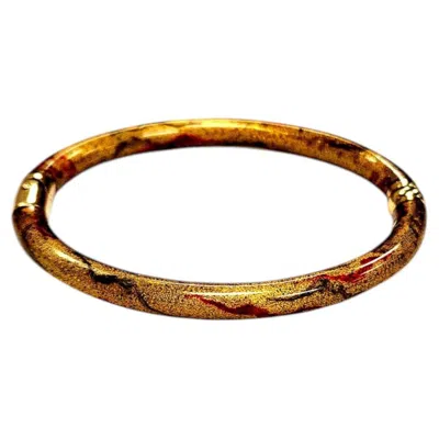 Pre-owned Soho Jewelry 18 Karat Yellow Gold Red And Gold Enamel Hinged Bangle Bracelet, Ma