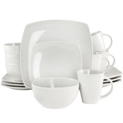 Soho Lounge Bright Shell 16 Piece Square Stoneware Dinnerware Set In White