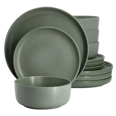 Soho Lounge Bryant Park 12 Piece Reactive Stoneware Dinnerware Set In Green