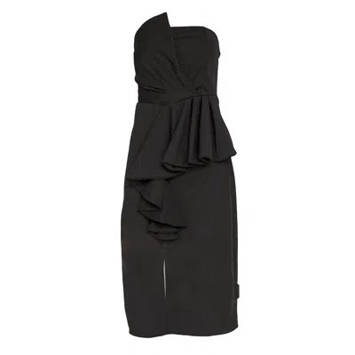 Sohuman Women's Black Paised Midi Dress