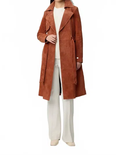 Soia & Kyo Alexis-n Slim-fit Suede Trench Coat In Copper In Brown