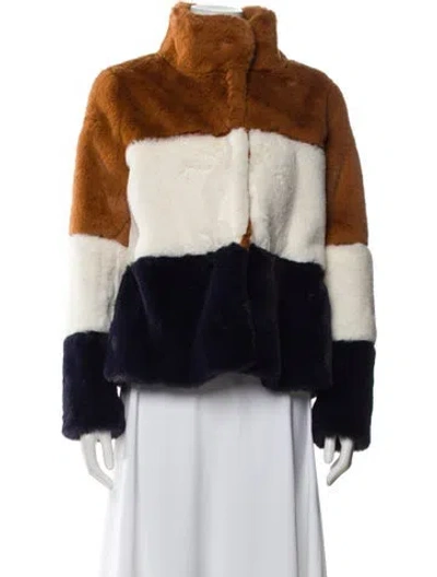 Pre-owned Soia & Kyo Colorblock Pattern Faux Fur Coat In Brown