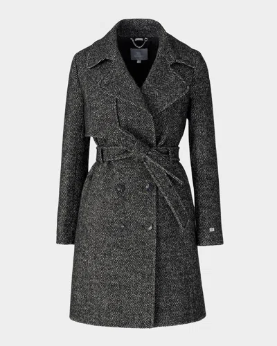 Soia & Kyo Fabianne-h Wool Houndstooth Trench Coat In Black
