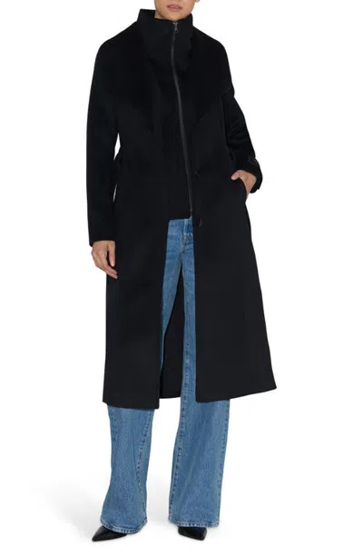 Soia & Kyo Ilana Bib Detail Wool Blend Trench Coat In Black