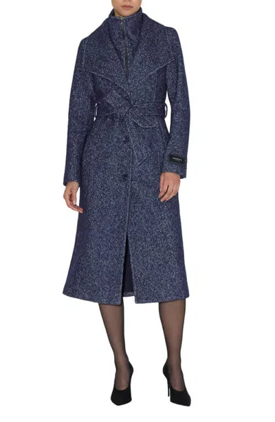 Soia & Kyo Ilana Wool Blend Belted Coat With Zip Bib In Night Blue