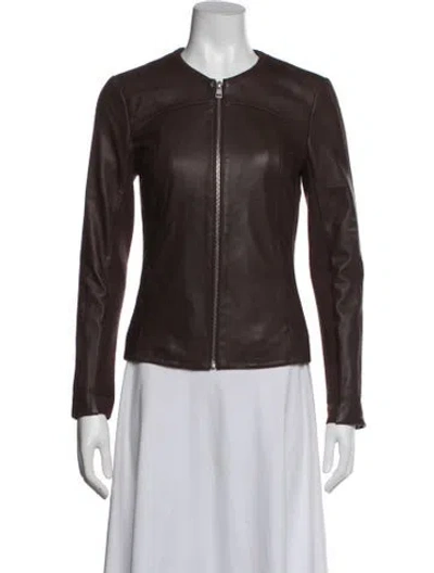 Pre-owned Soia & Kyo Lamb Leather Biker Jacket In Brown