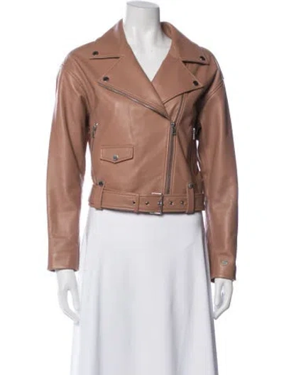 Pre-owned Soia & Kyo Lamb Leather Biker Jacket In Neutral