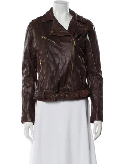 Pre-owned Soia & Kyo Leather Biker Jacket In Brown