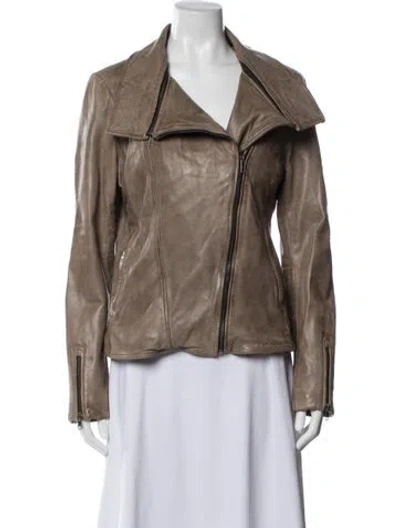 Pre-owned Soia & Kyo Leather Biker Jacket In Brown
