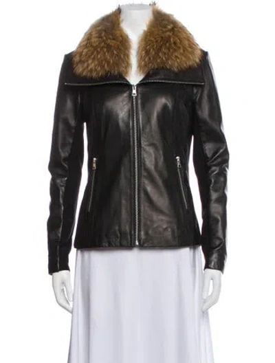 Pre-owned Soia & Kyo Leather Fur Jacket In Black
