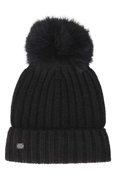 Soia & Kyo Wool Blend Rib Pompom Beanie In Black