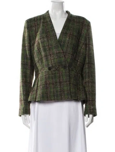 Pre-owned Soia & Kyo Wool Plaid Print Blazer In Green