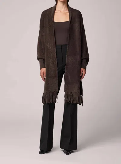 Soia & Kyo Danela Knit Scarfigan With Fringe In Mushroom In Brown