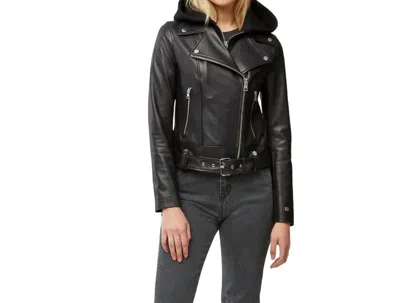Soia & Kyo Elisha Leather With Hood Jacket In Black