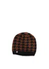 SOIA & KYO HOUNDSTOOTH PATTERN RIB KNIT HAT IN RUSSET