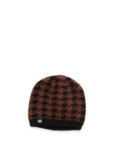 Soia & Kyo Houndstooth Pattern Rib Knit Hat In Russet In Brown