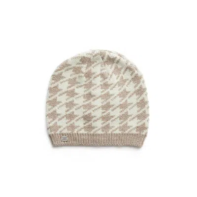 Soia & Kyo Houndstooth Pattern Rib Knit Hat In Fawn In White