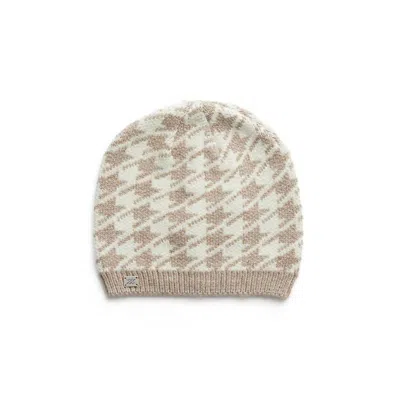 Soia & Kyo Houndstooth Pattern Rib Knit Hat In Fawn In Beige