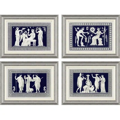 Soicher Marin Athenian Vase Designs - 4 Piece Single Picture Frame Print Set In Blue