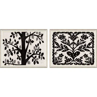 Soicher Marin Black Tree & Flower By Paule Marrot - 2 Piece Single Picture Frame Print Set In Black;white